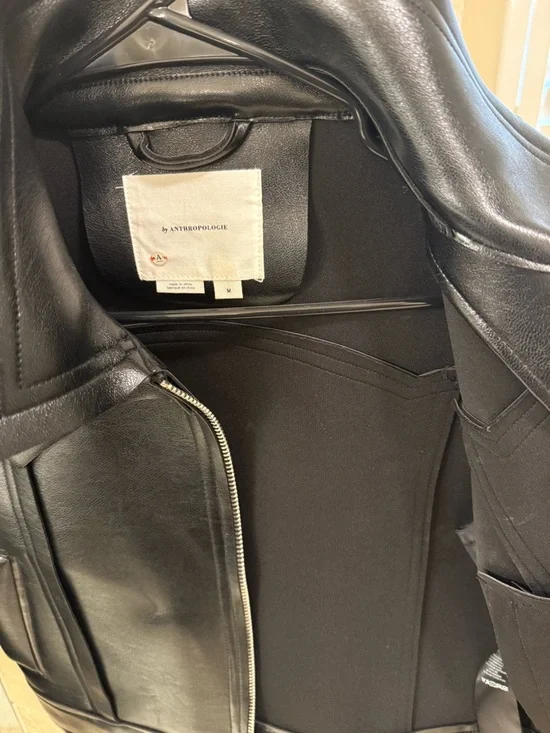 Anthropologie Black Cropped Faux Leather Zip-Up Jacket - Picture 3 of 5